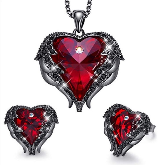 Angel Wing Heart Crystal 18k WhiteGold Jewelry Set - Picture 5 of 6